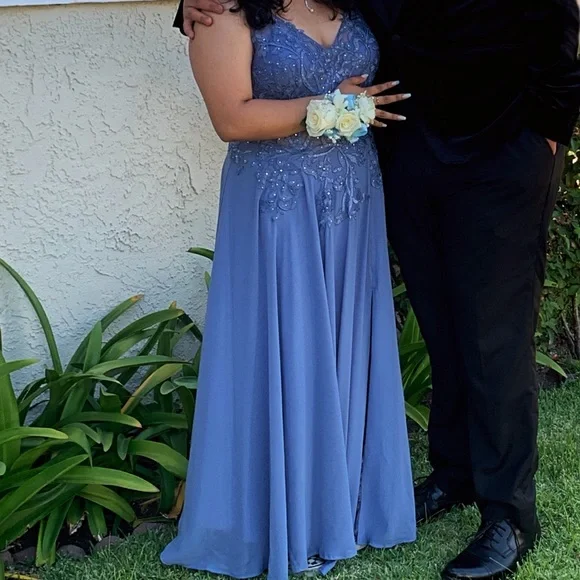 smokey blue dress Ladivine CC2349 Elegant Sparkle A-line Gown Royal / 8 main image 0